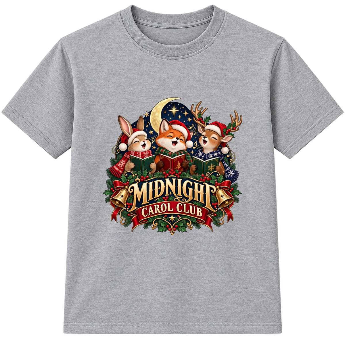 Midnight Carol Club kids Christmas t-shirt - Heather Grey