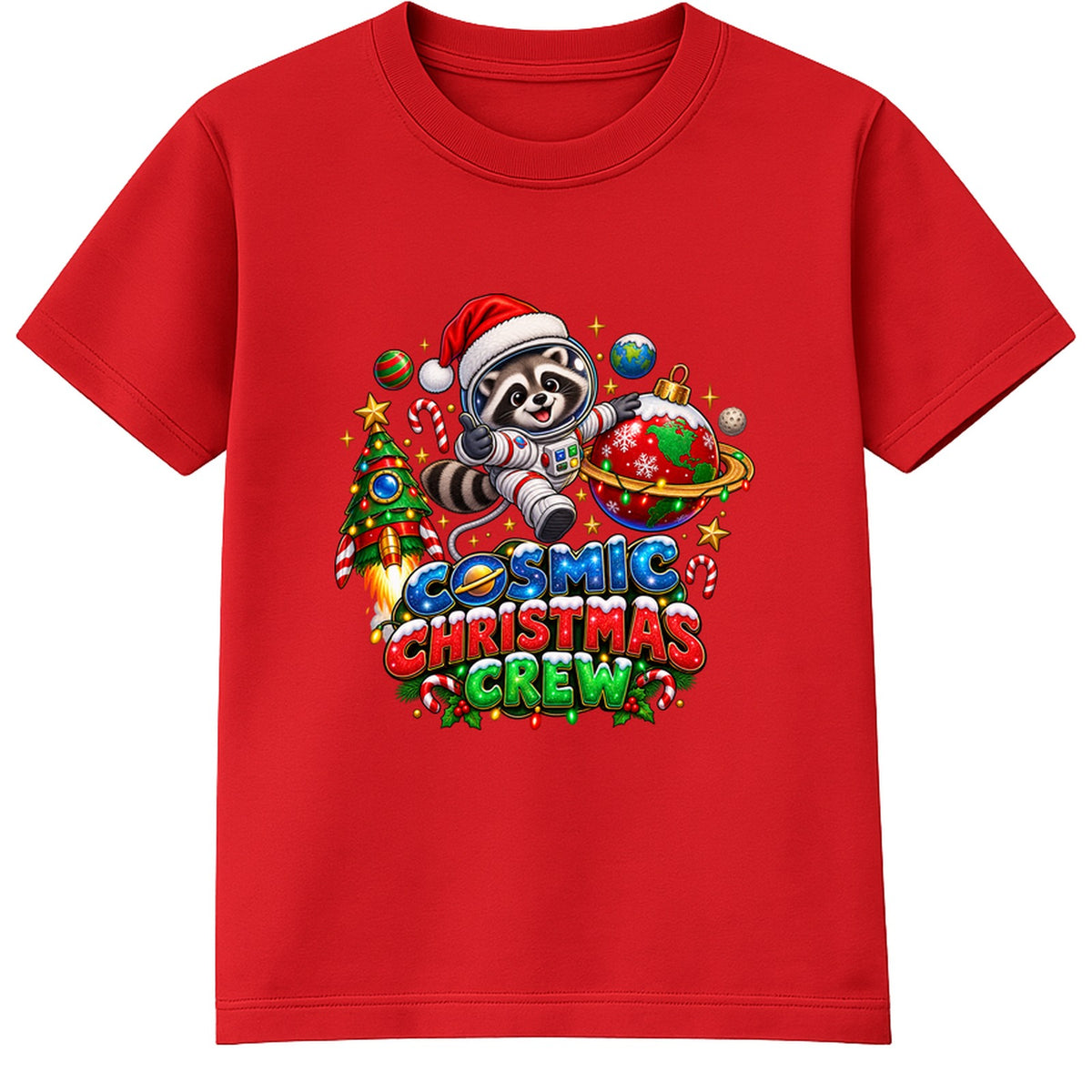 Cosmic Christmas Crew kids Christmas t-shirt - Red