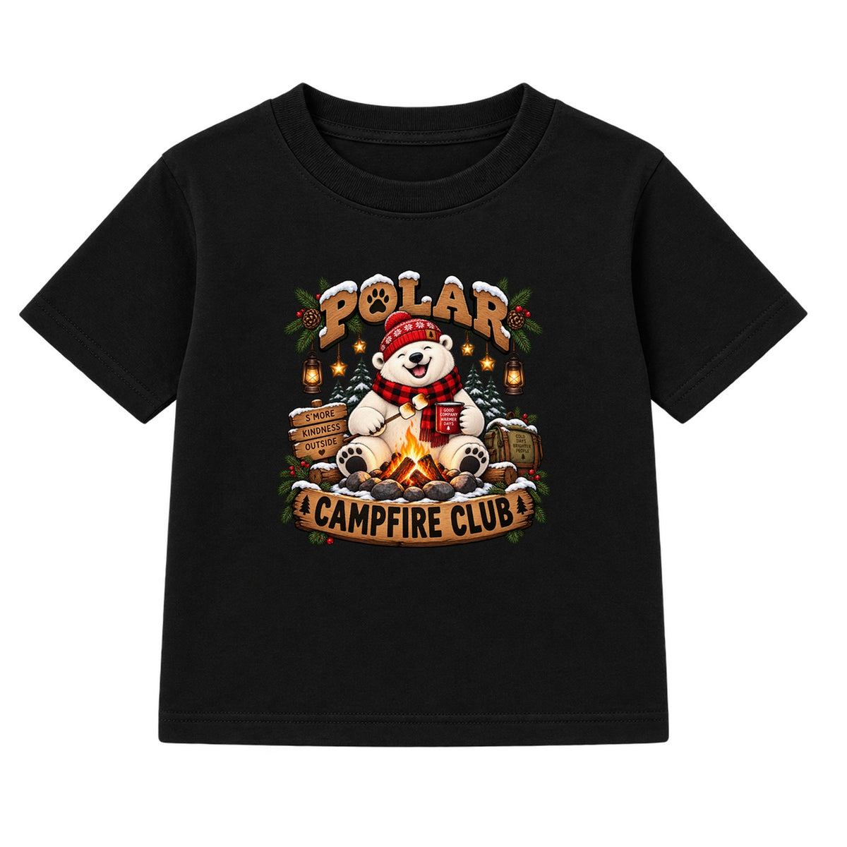 Polar Campfire Club kids Christmas t-shirt - Black
