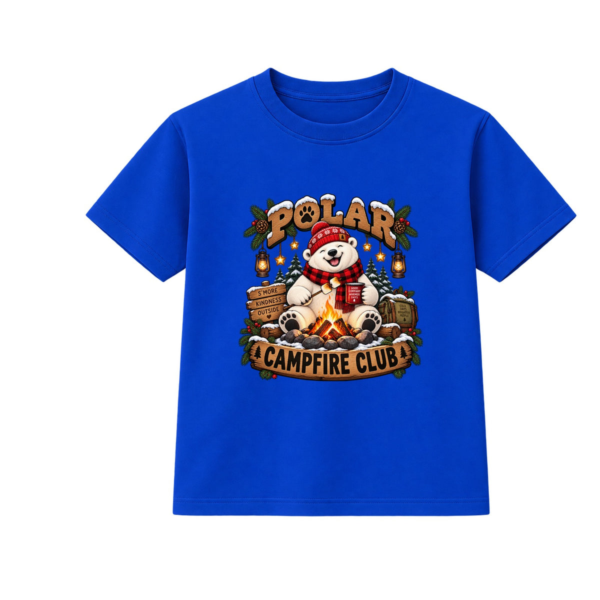Polar Campfire Club kids Christmas t-shirt - Blue