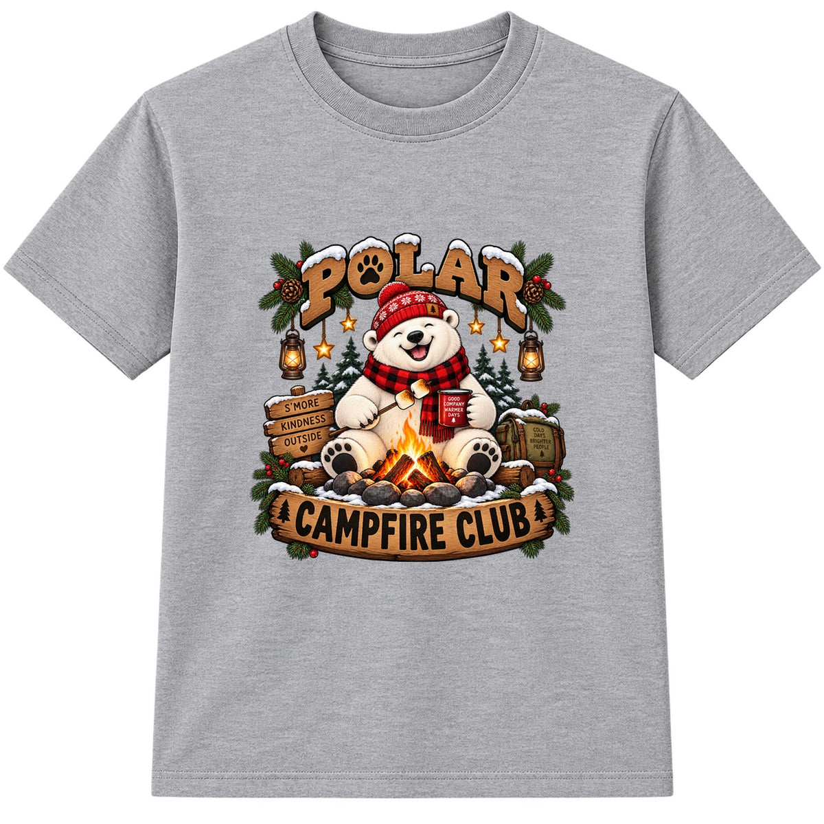 Polar Campfire Club kids Christmas t-shirt - Heather Grey