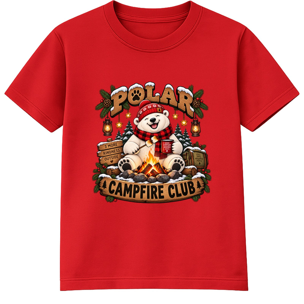 Polar Campfire Club kids Christmas t-shirt - Red