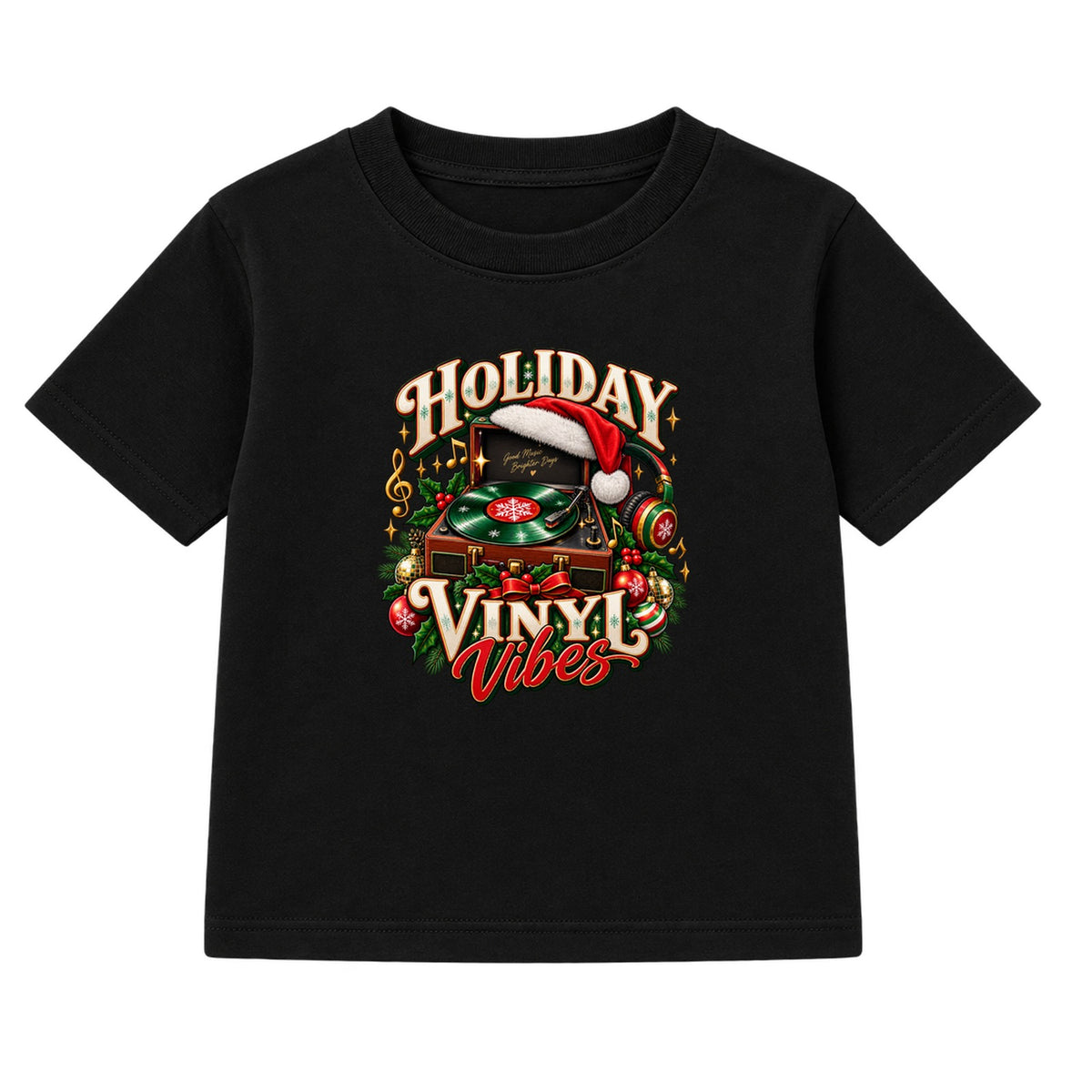 Holiday Vinyl Vibes adult Christmas t-shirt - Black