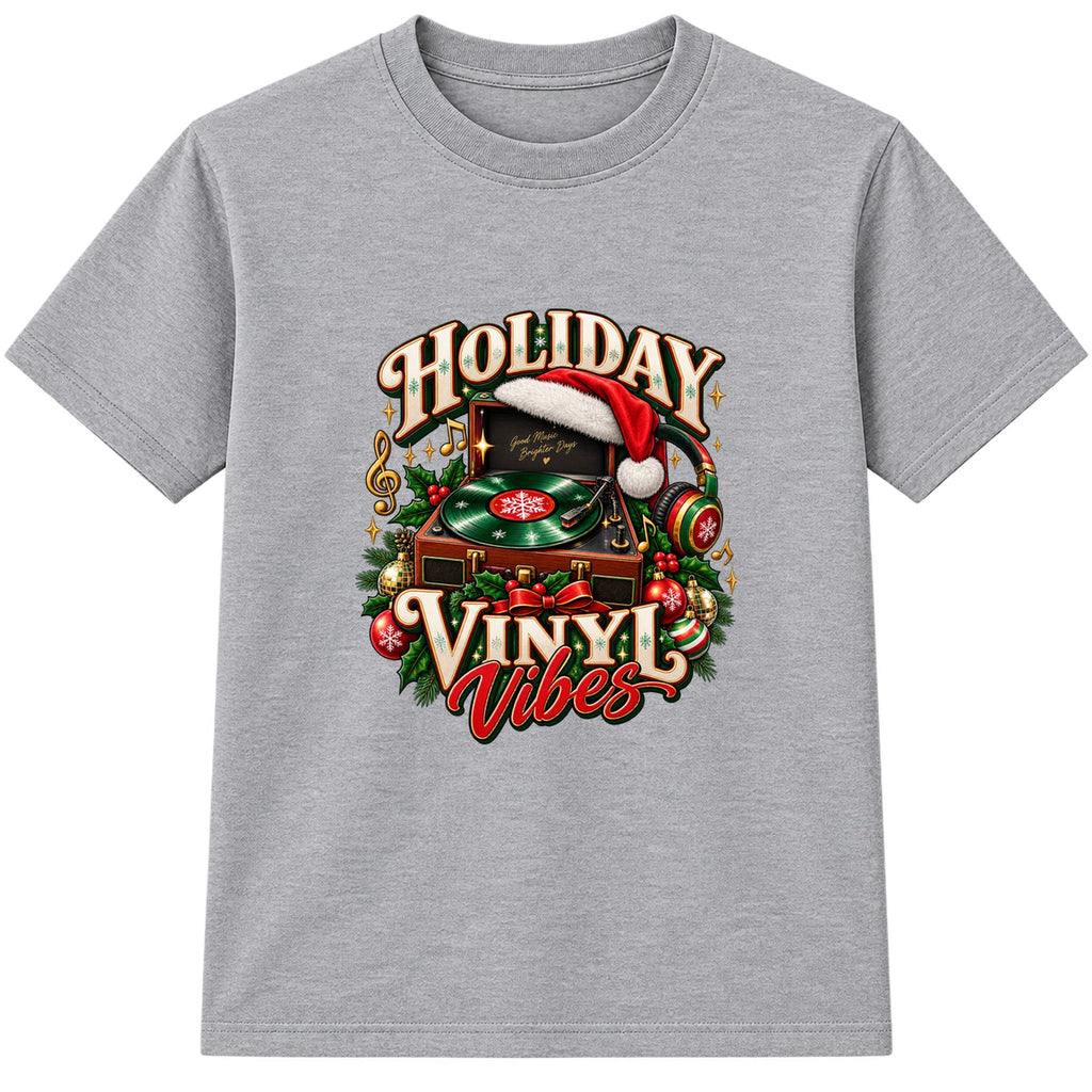 Holiday Vinyl Vibes adult Christmas t-shirt - Heather Grey