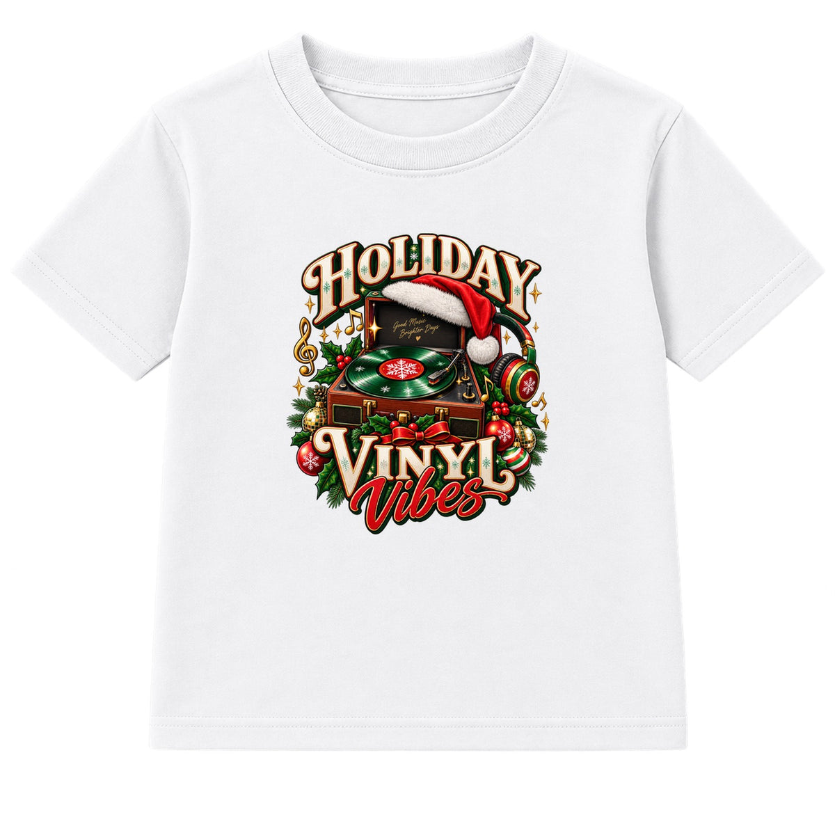 Holiday Vinyl Vibes adult Christmas t-shirt - White