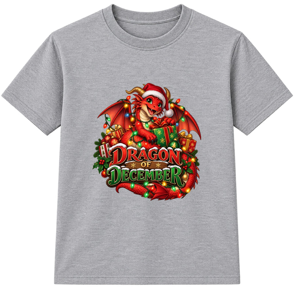 Dragon of December kids Christmas t-shirt - Heather Grey