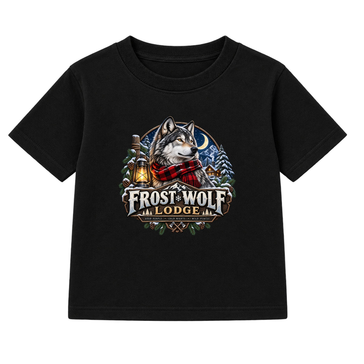 Frost Wolf Lodge adult Christmas t-shirt - Black