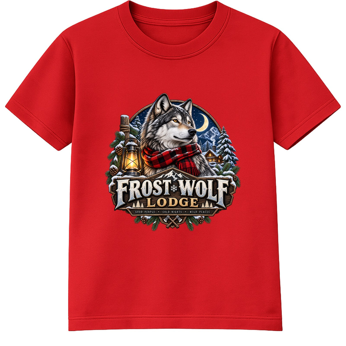 Frost Wolf Lodge adult Christmas t-shirt - Red
