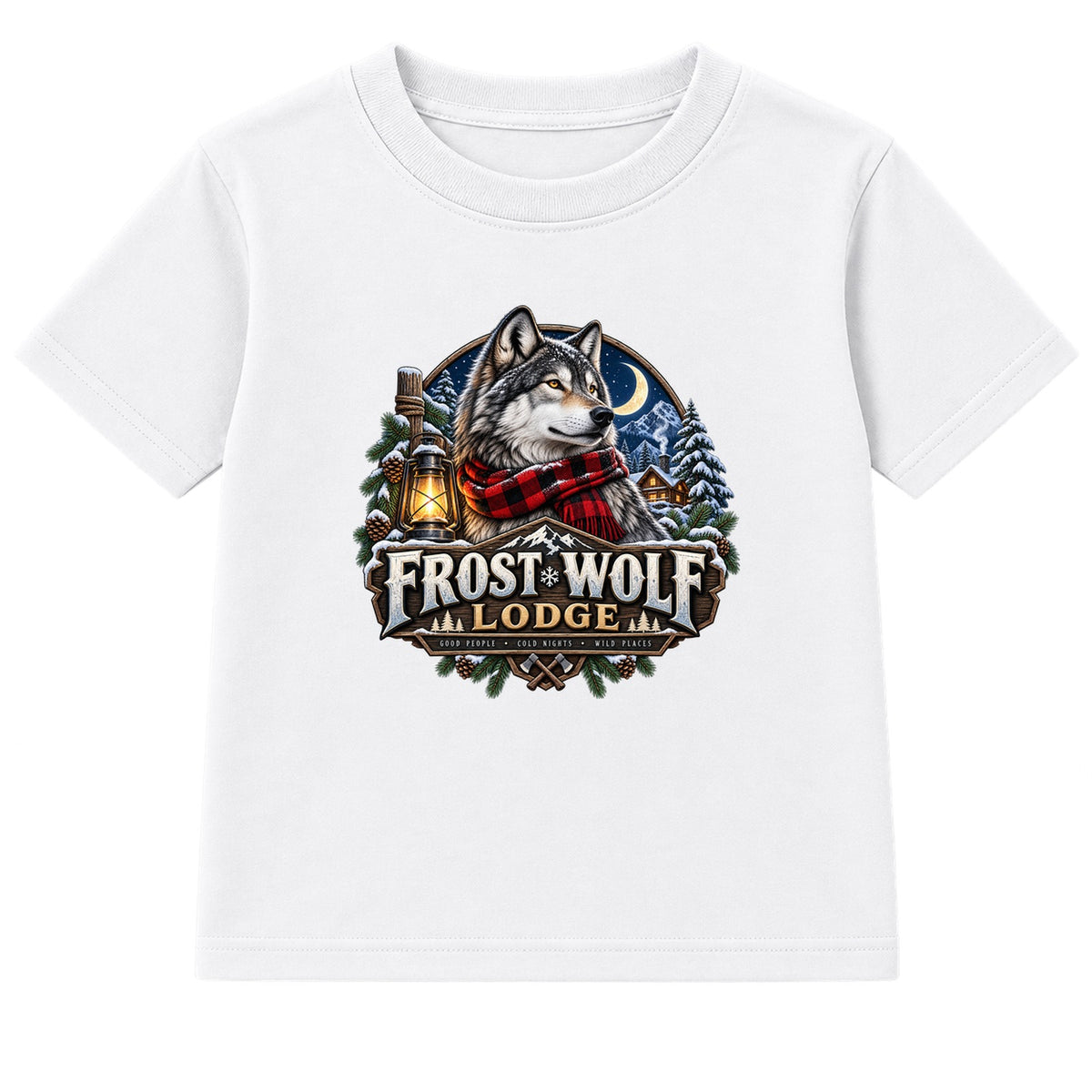 Frost Wolf Lodge adult Christmas t-shirt - White