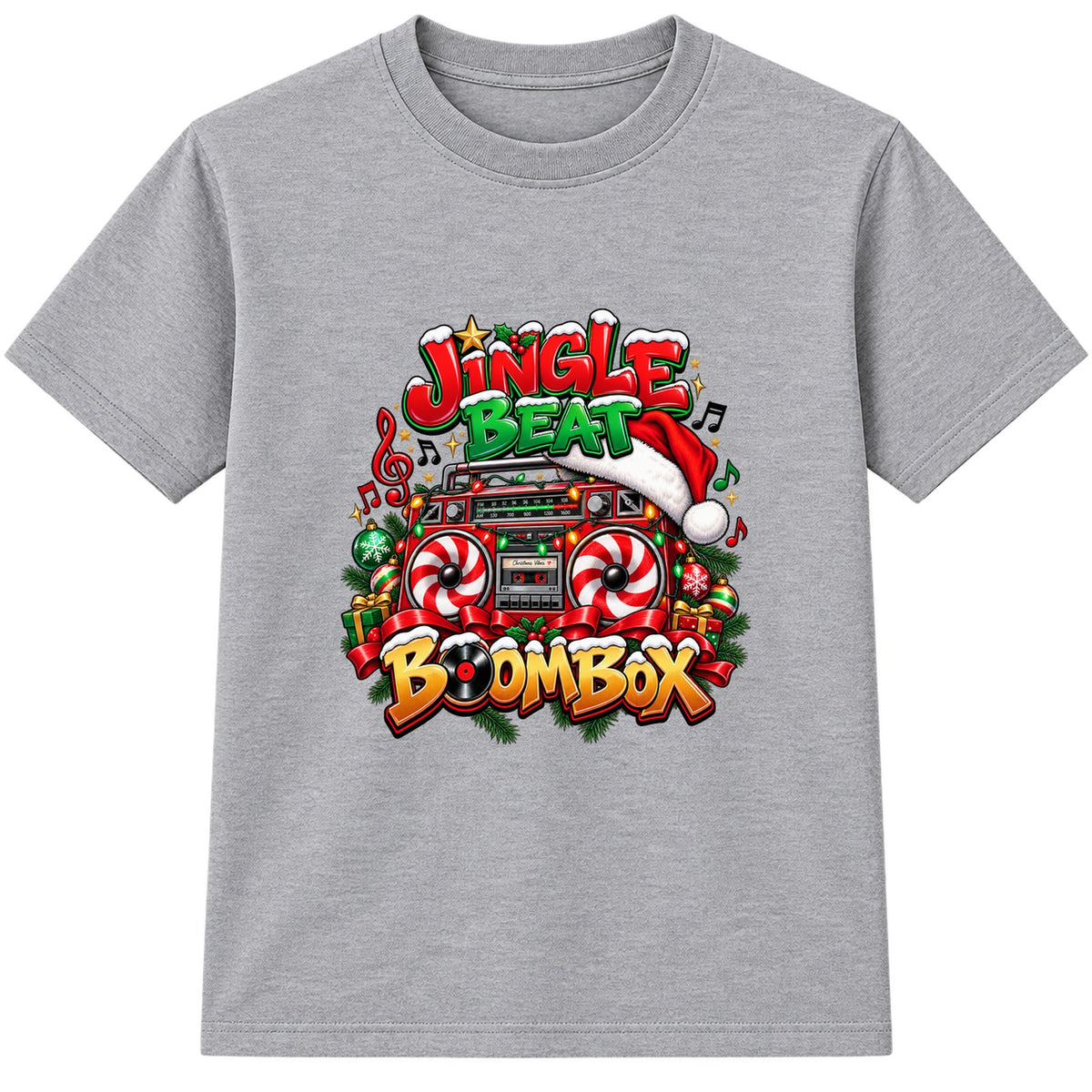 Jingle Beat Boombox kids Christmas t-shirt - Heather Grey