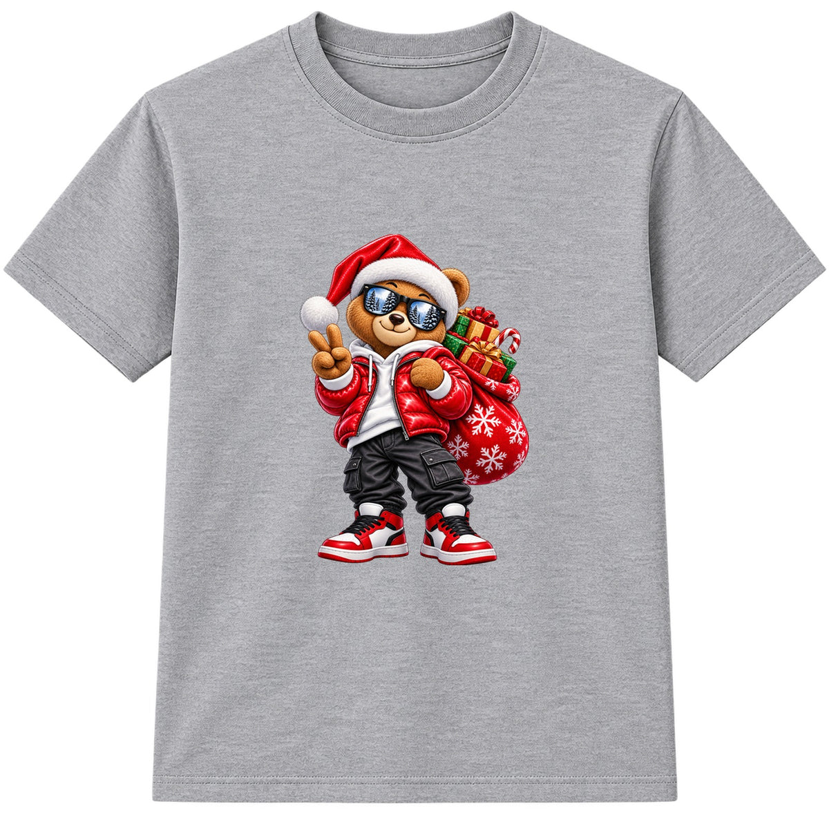 Santa Bear adult Christmas t-shirt - Heather Grey