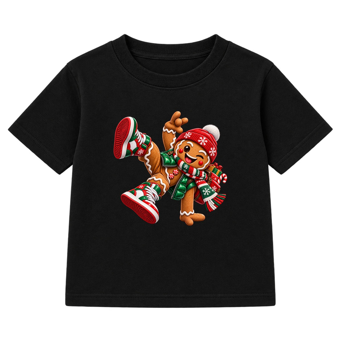 Gingerbread Kicks kids Christmas t-shirt - Black
