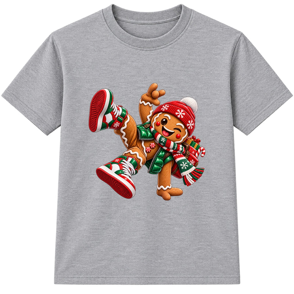 Gingerbread Kicks kids Christmas t-shirt - Heather Grey