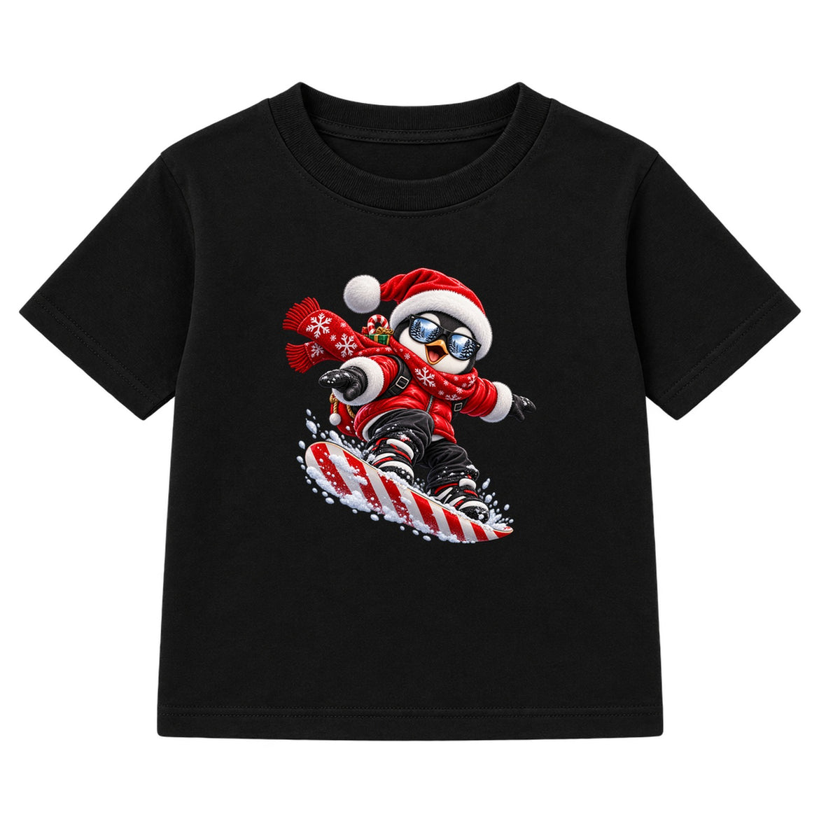 Snowboard Penguin kids Christmas t-shirt - Black