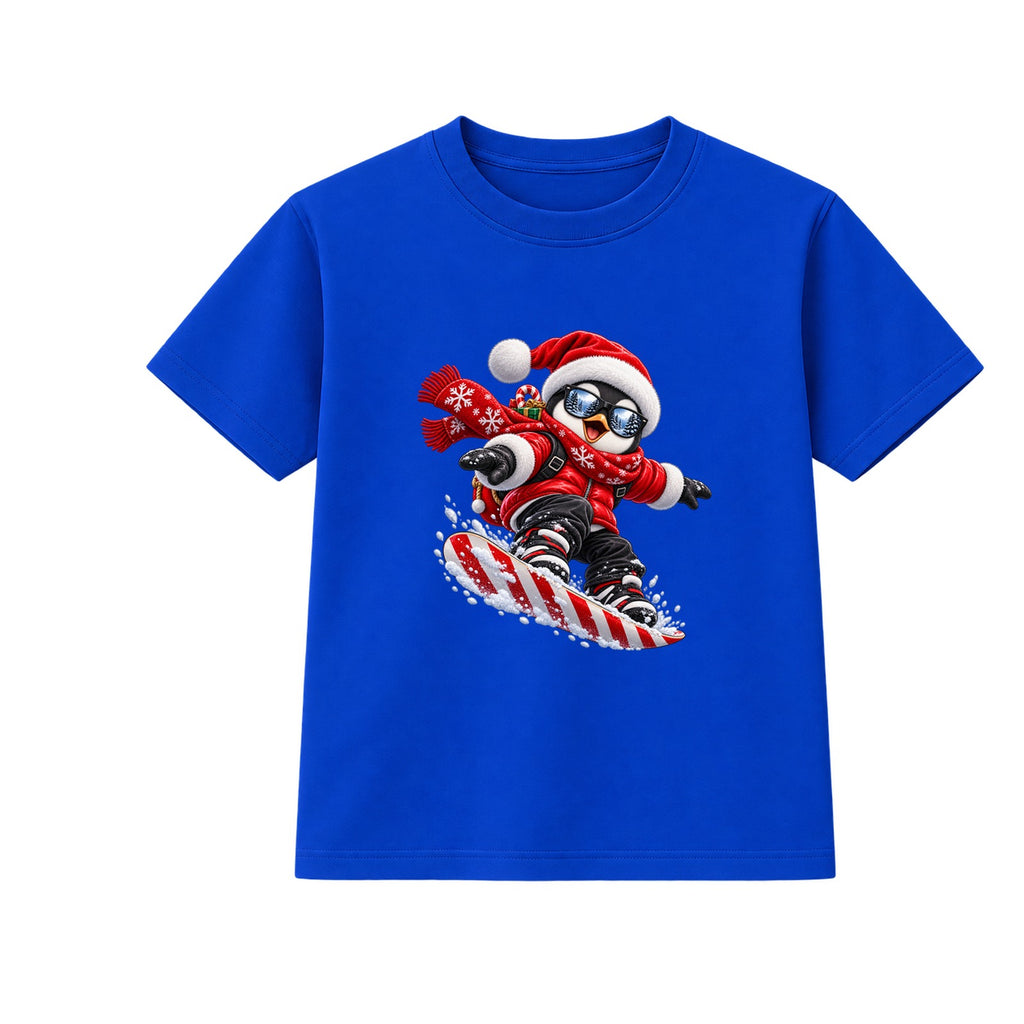 Snowboard Penguin kids Christmas t-shirt - Blue