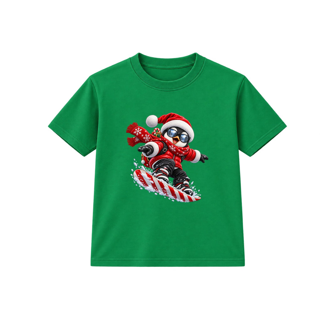 Snowboard Penguin kids Christmas t-shirt - Green