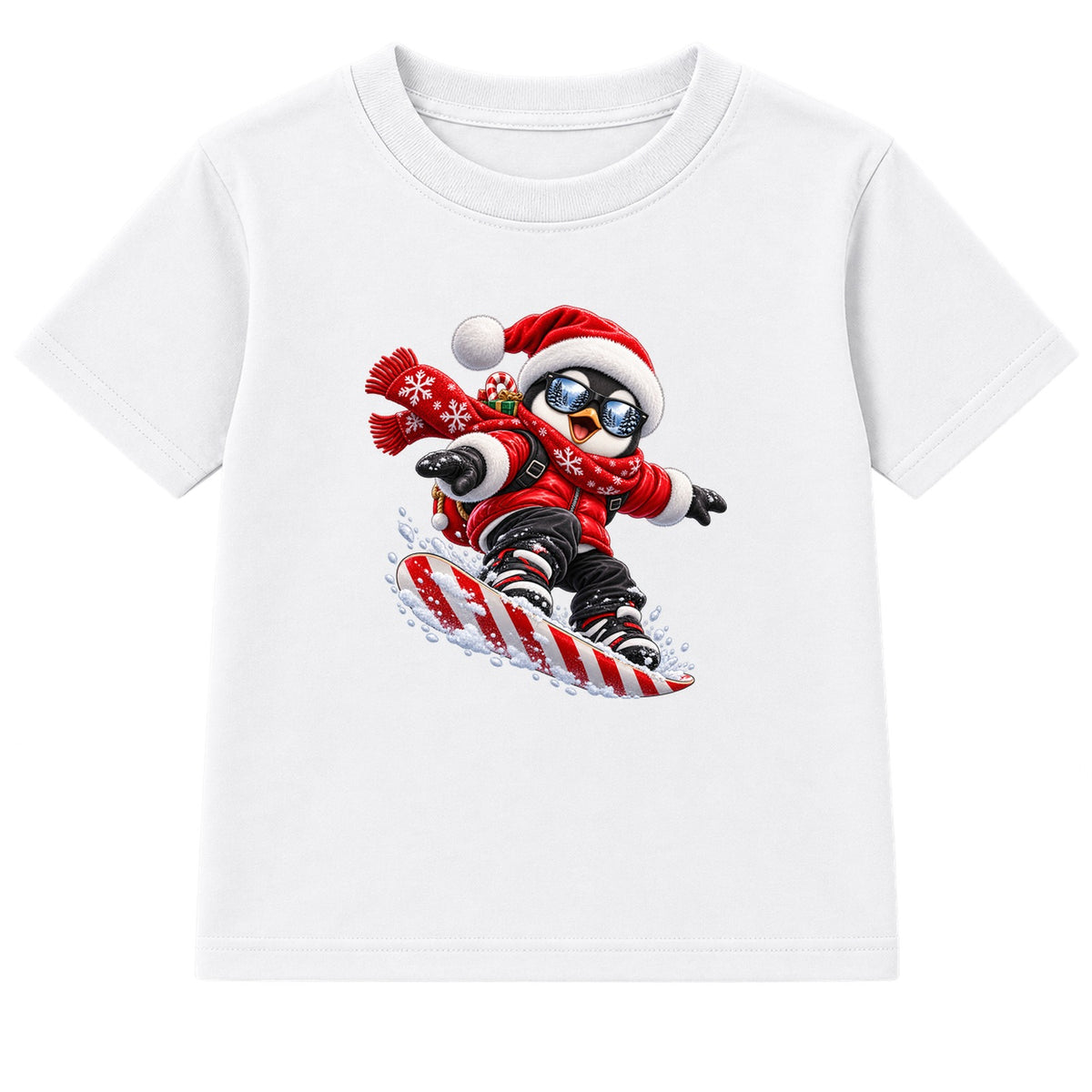Snowboard Penguin kids Christmas t-shirt - White