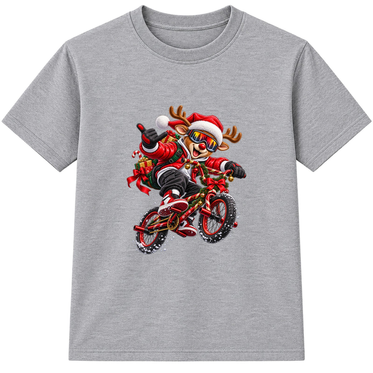 BMX Reindeer kids Christmas t-shirt - Heather Grey