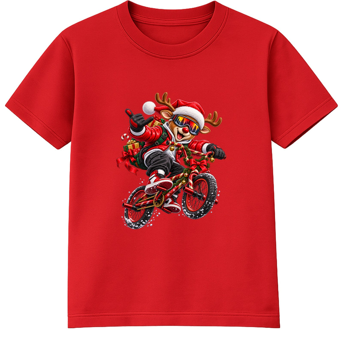 BMX Reindeer kids Christmas t-shirt - Red