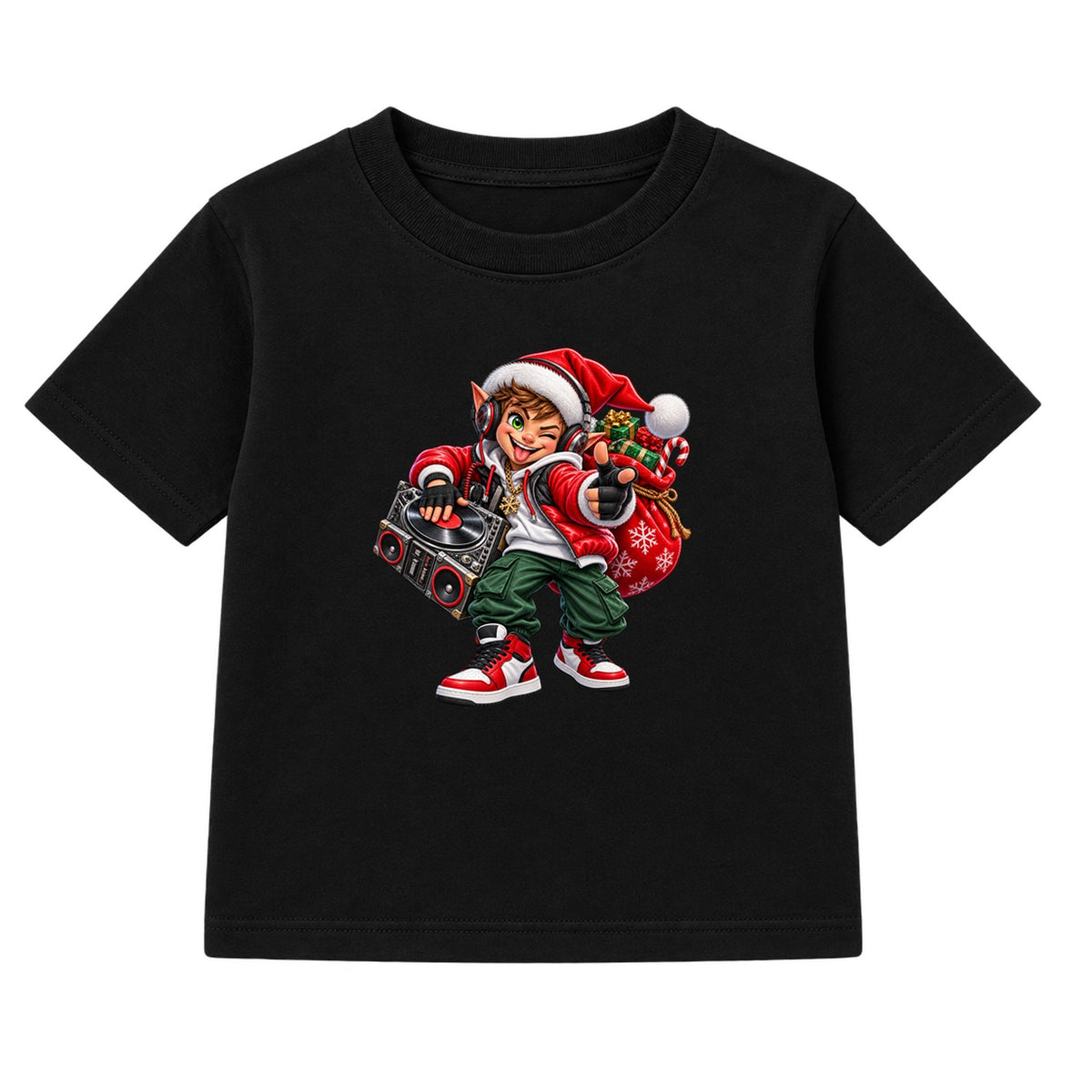 Elf DJ kids Christmas t-shirt - Black