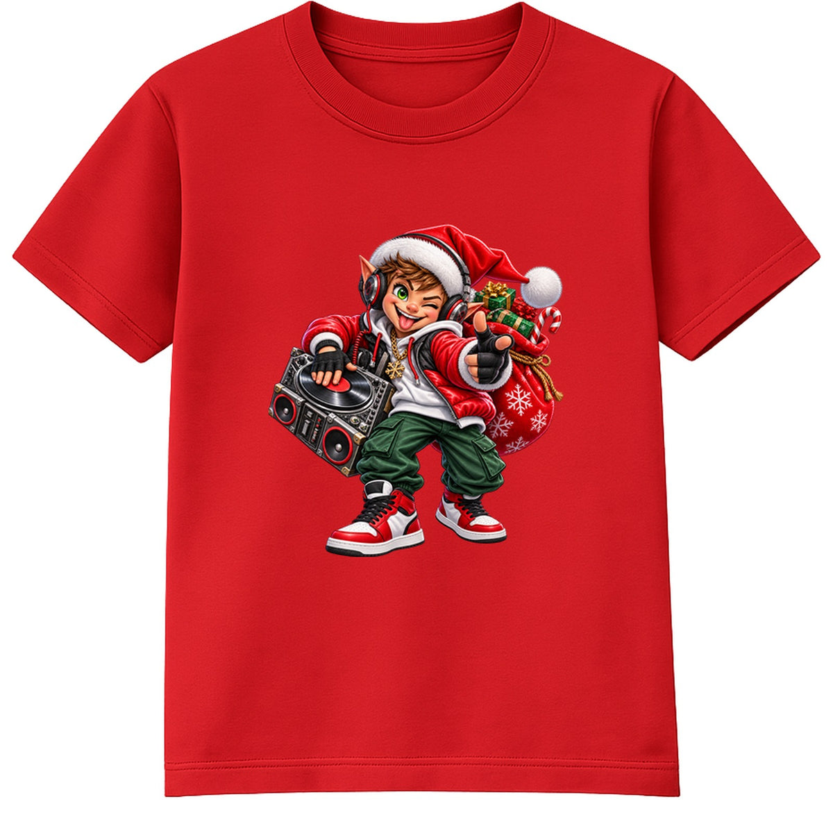 Elf DJ kids Christmas t-shirt - Red