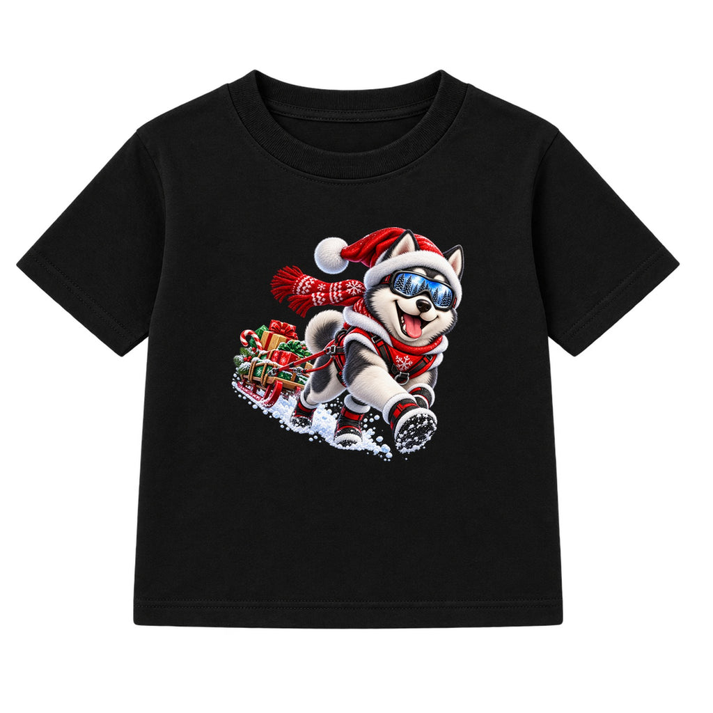 Husky Sled Run kids Christmas t-shirt - Black