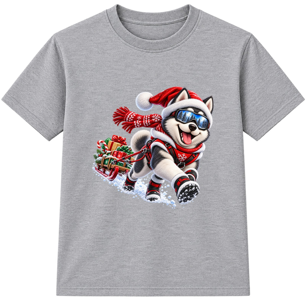 Husky Sled Run kids Christmas t-shirt - Heather Grey