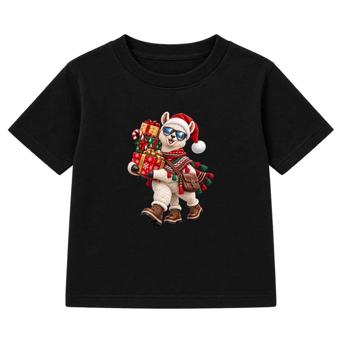 Llama Gift Run kids Christmas t-shirt - Black