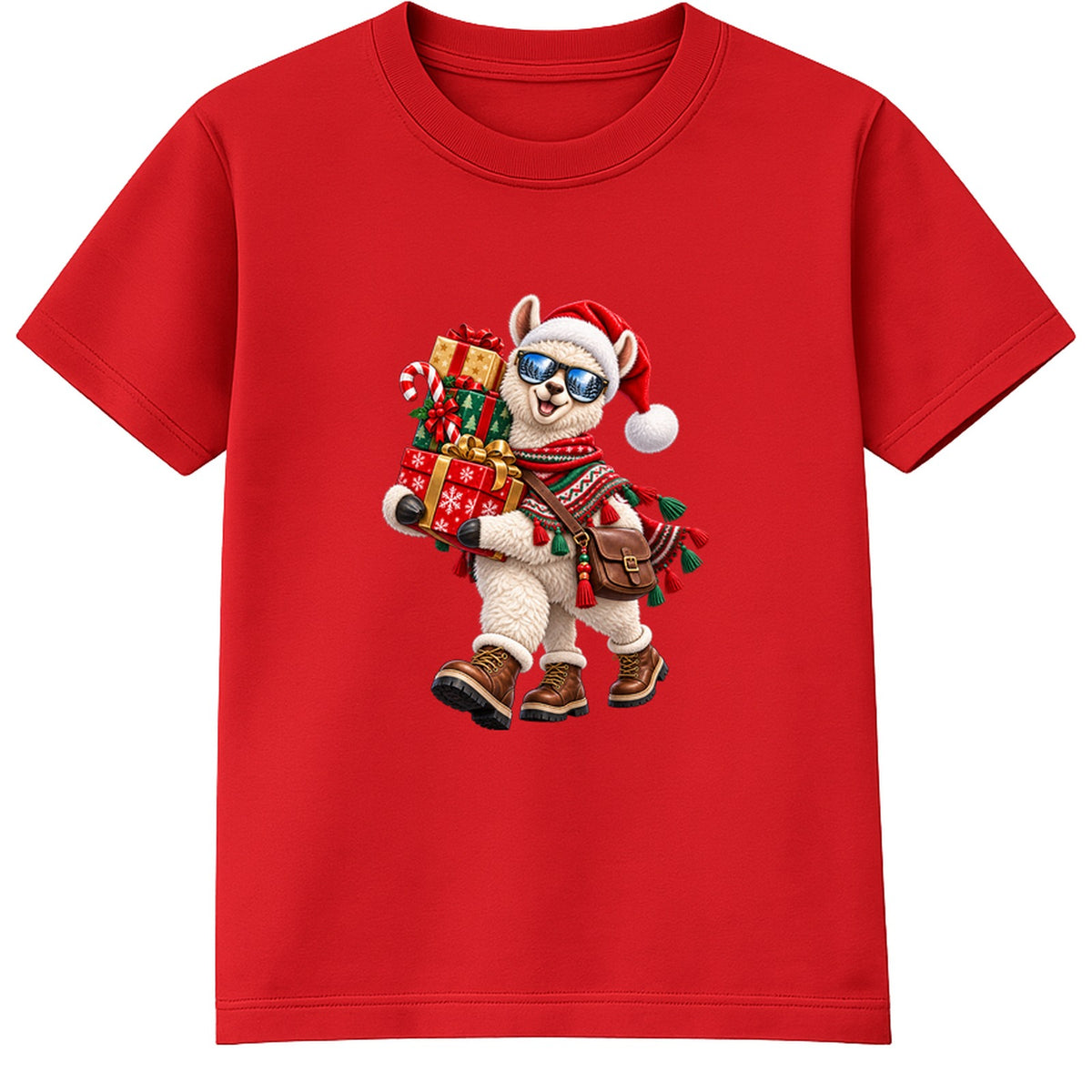 Llama Gift Run kids Christmas t-shirt - Red