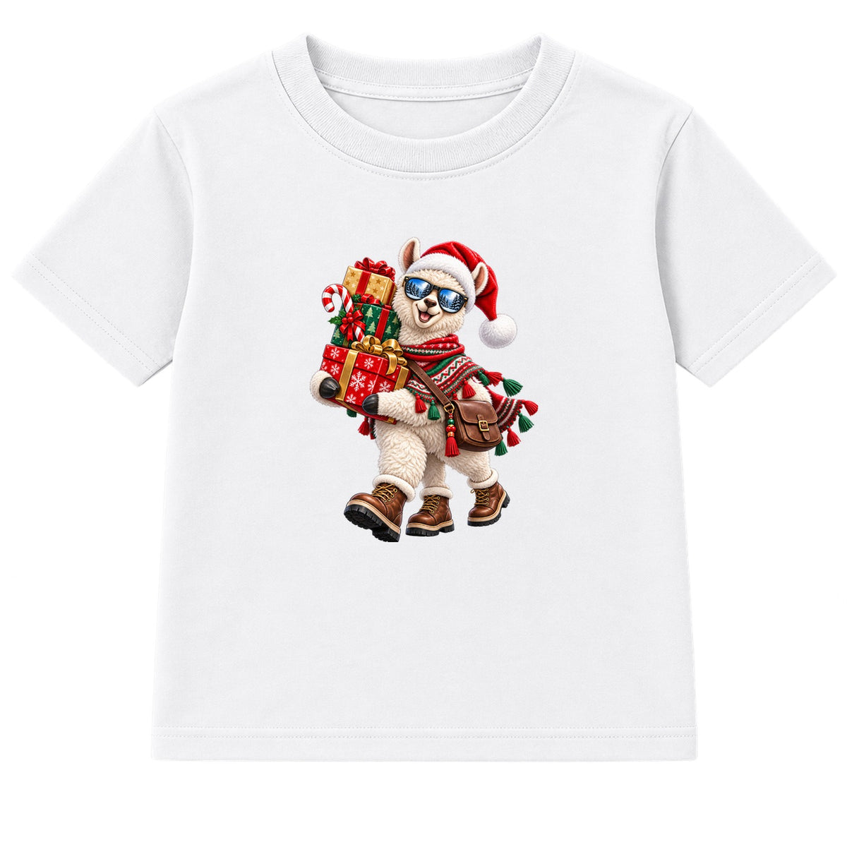 Llama Gift Run kids Christmas t-shirt - White