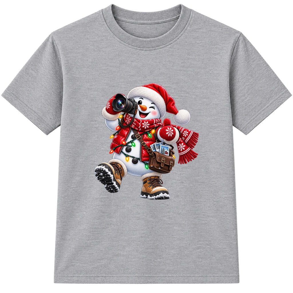 Snowman Snapshot kids Christmas t-shirt - Heather Grey