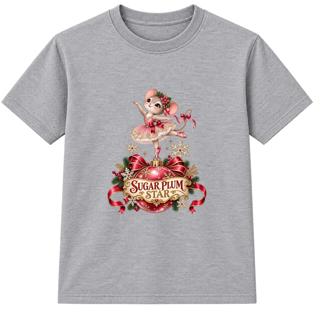 Sugar Plum Star kids Christmas t-shirt - Heather Grey
