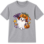 Pumpkin Hat Ghost kids Halloween t-shirt - Heather Grey