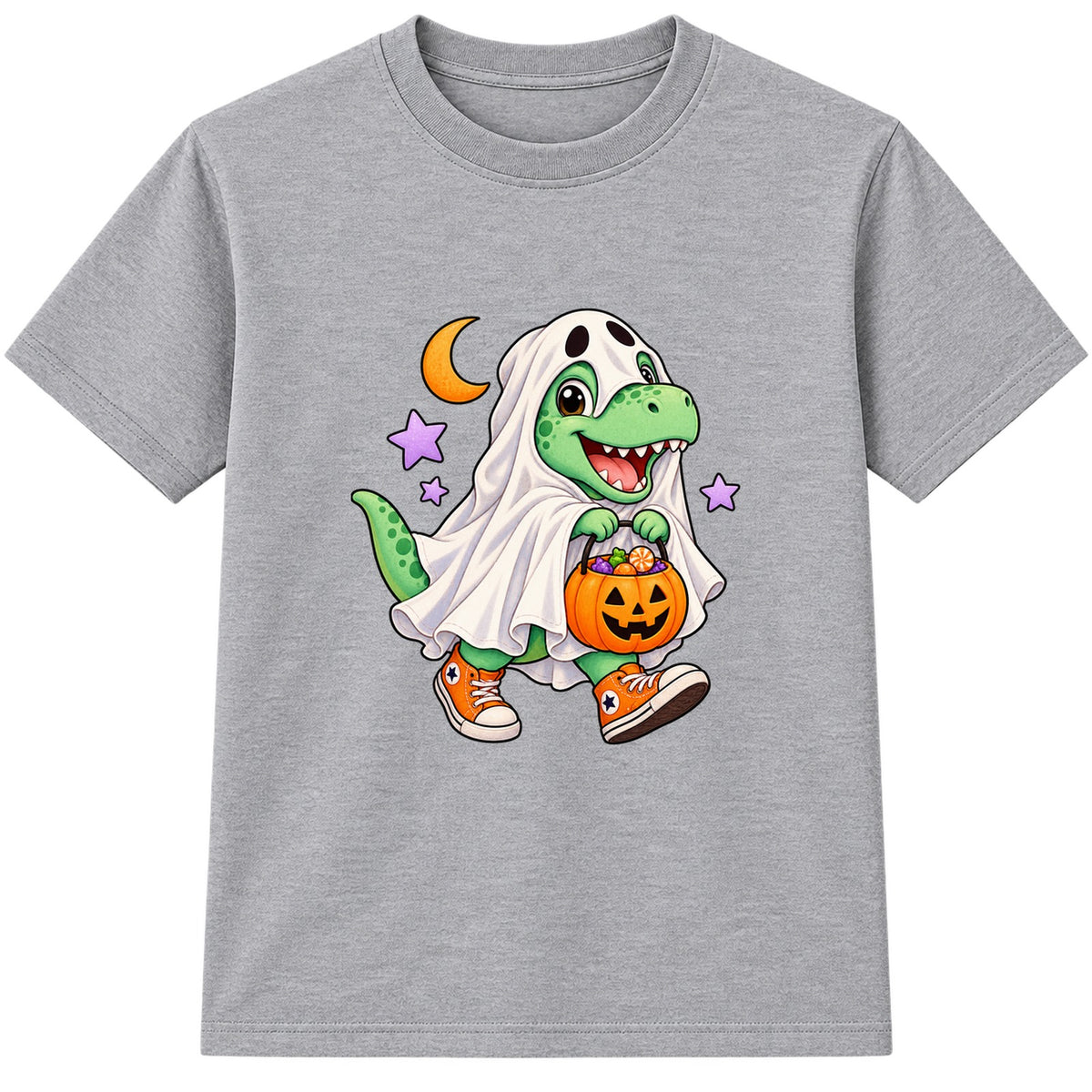 Ghost Dino kids Halloween t-shirt - Heather Grey