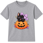 Pumpkin Kitten kids Halloween t-shirt - Heather Grey