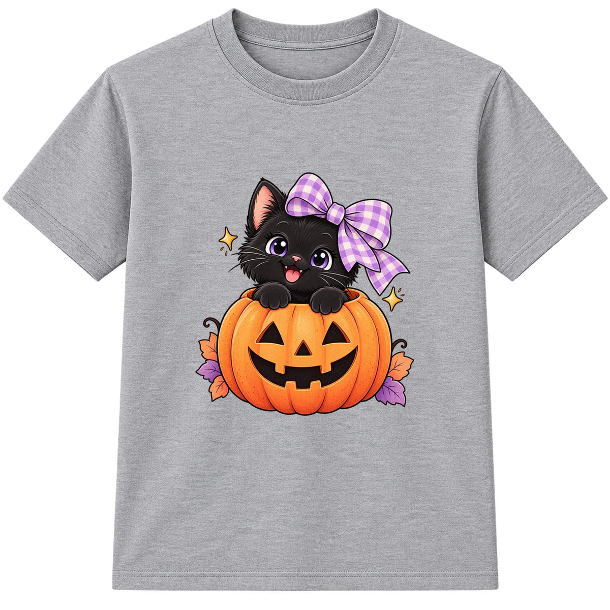 Pumpkin Kitten kids Halloween t-shirt - Heather Grey