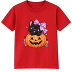 Pumpkin Kitten kids Halloween t-shirt - Red