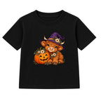 Witchy Highland Cow kids Halloween t-shirt - Black
