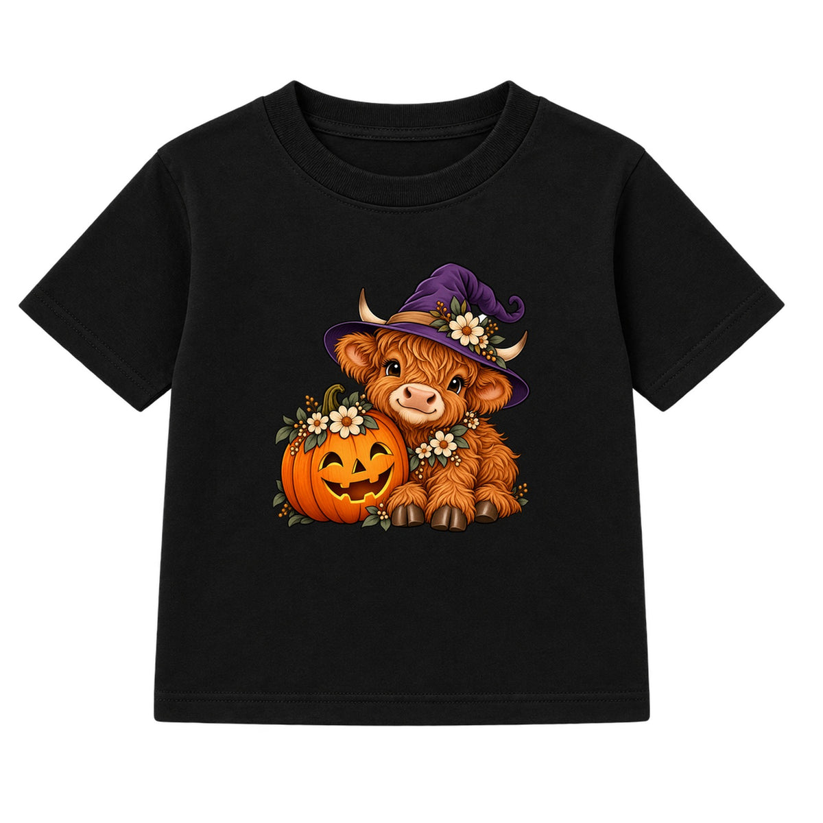 Witchy Highland Cow kids Halloween t-shirt - Black