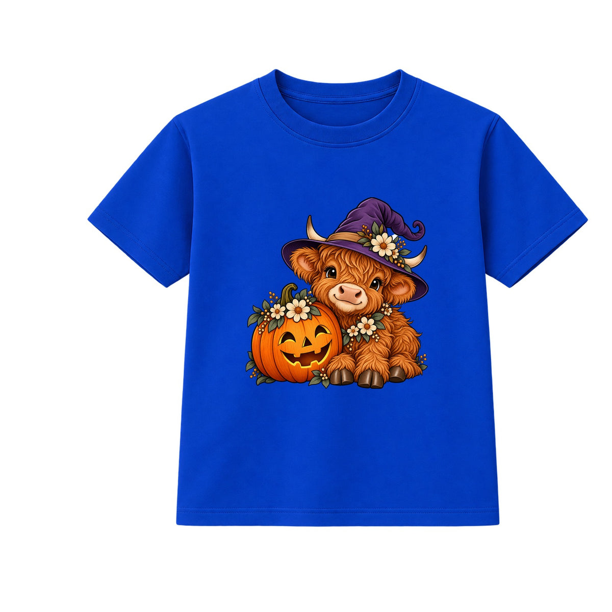 Witchy Highland Cow kids Halloween t-shirt - Blue
