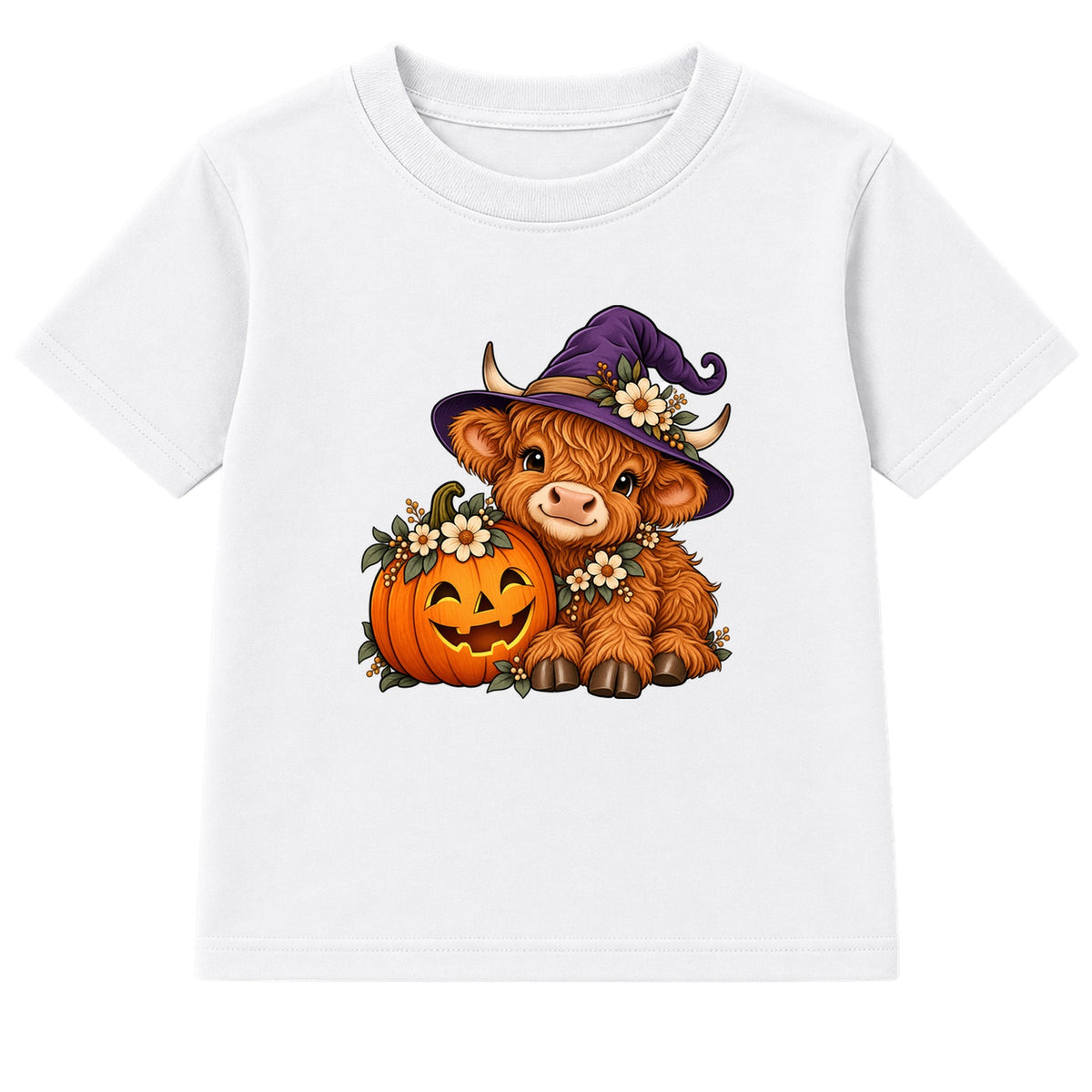 Witchy Highland Cow kids Halloween t-shirt - White
