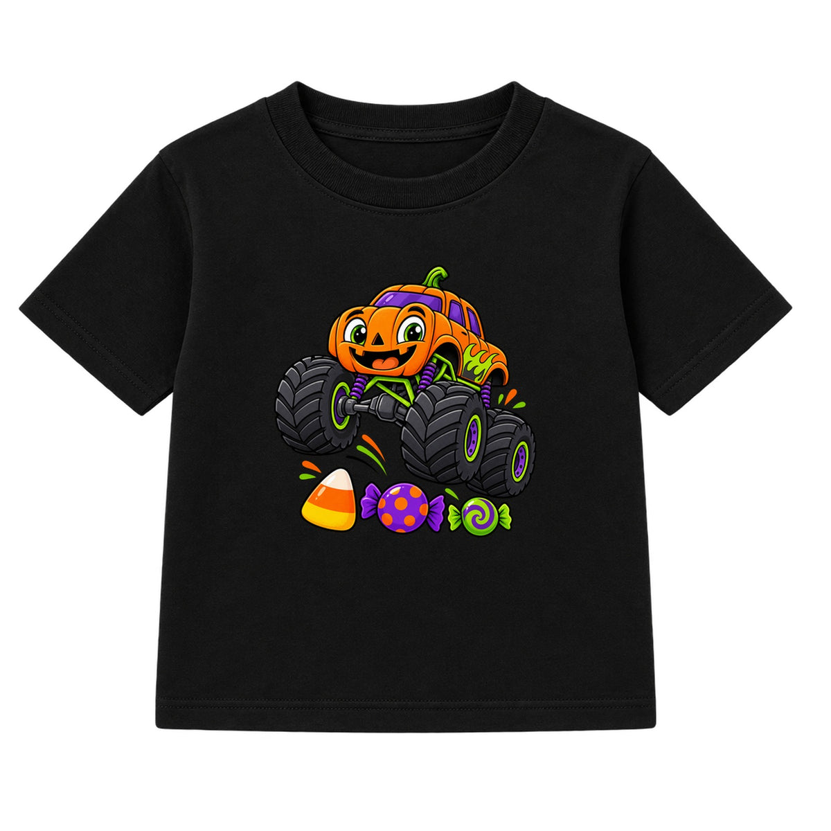 Pumpkin Monster Truck kids Halloween t-shirt - Black