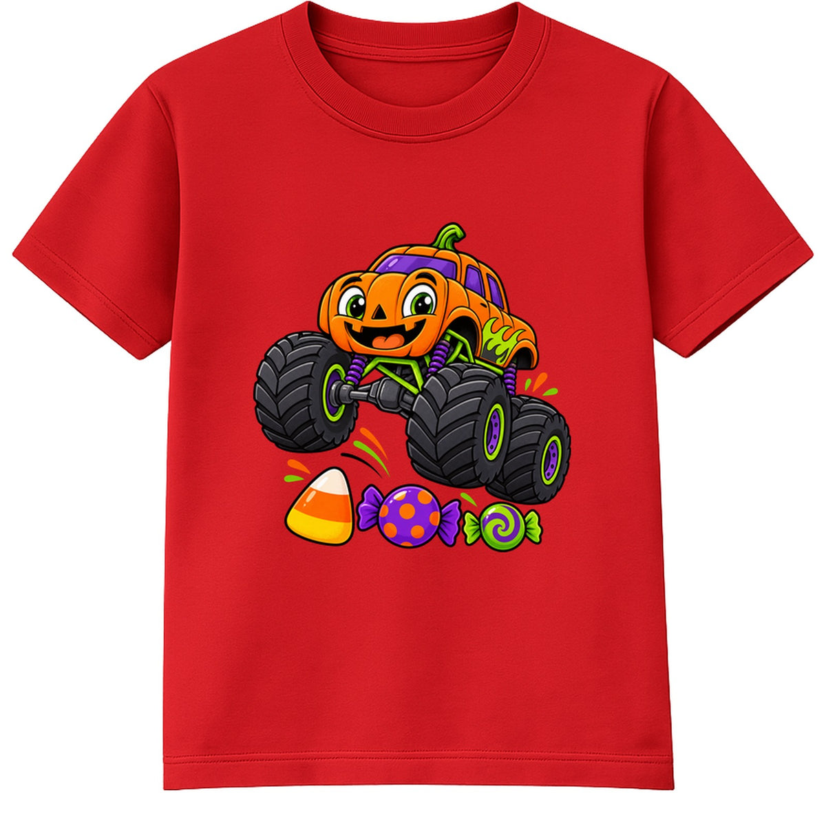 Pumpkin Monster Truck kids Halloween t-shirt - Red