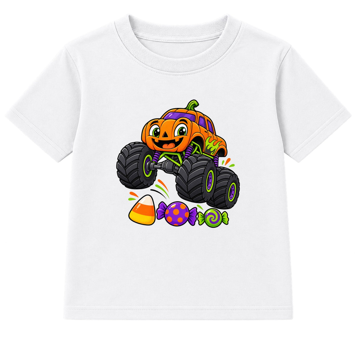 Pumpkin Monster Truck kids Halloween t-shirt - White