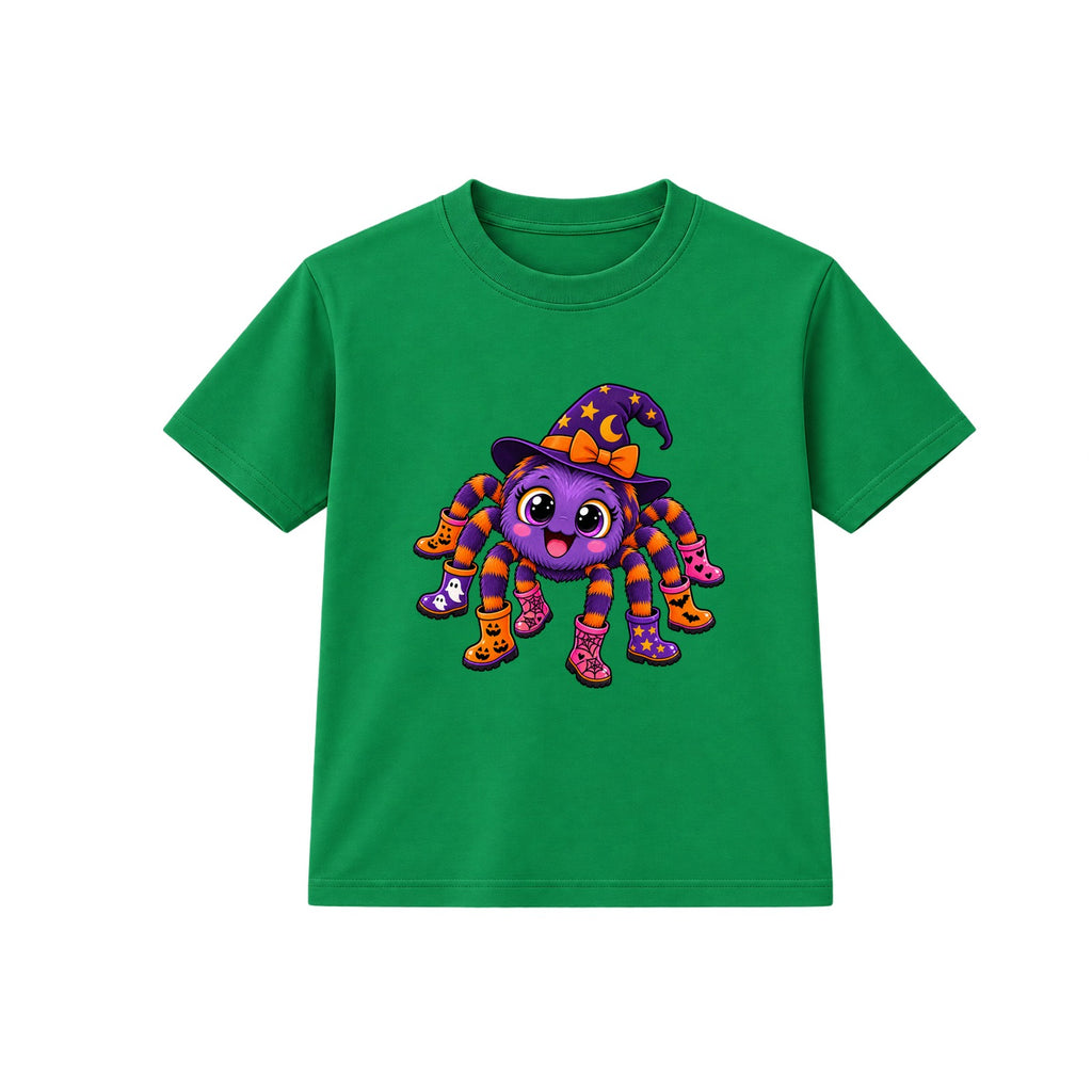 Spider In Wellies kids Halloween t-shirt - Green
