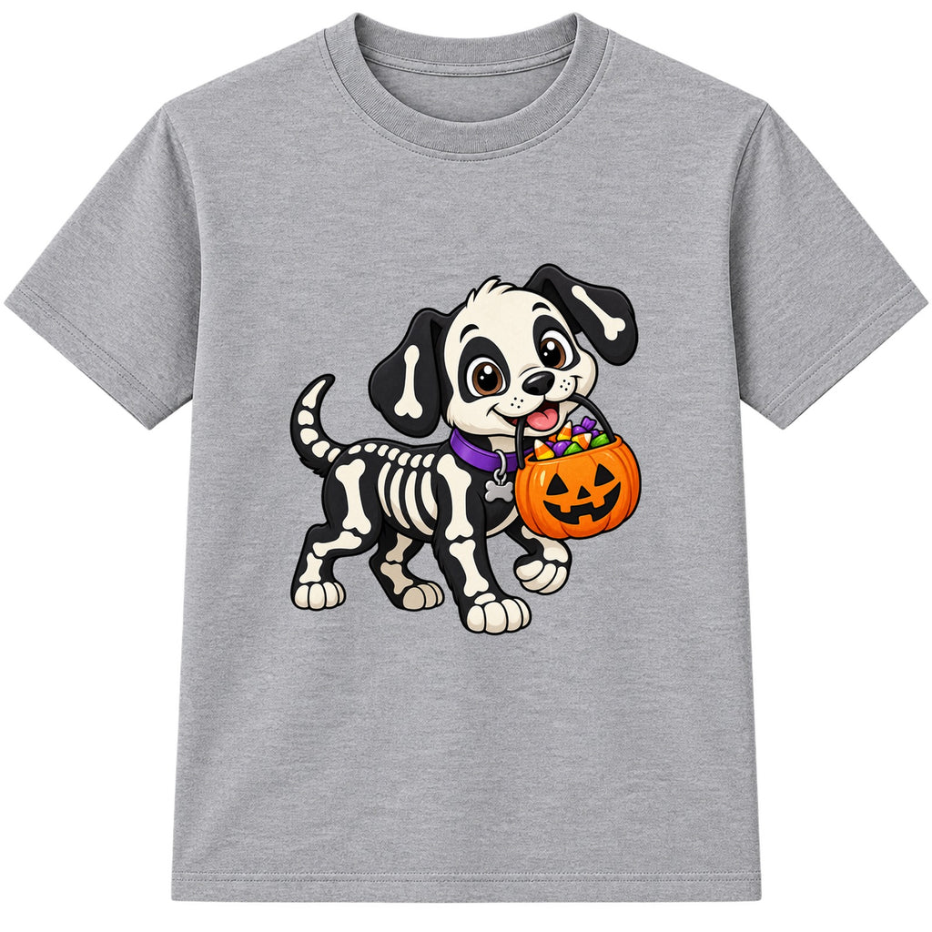 Skeleton Puppy kids Halloween t-shirt - Heather Grey
