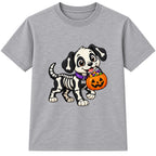 Skeleton Puppy kids Halloween t-shirt - Heather Grey