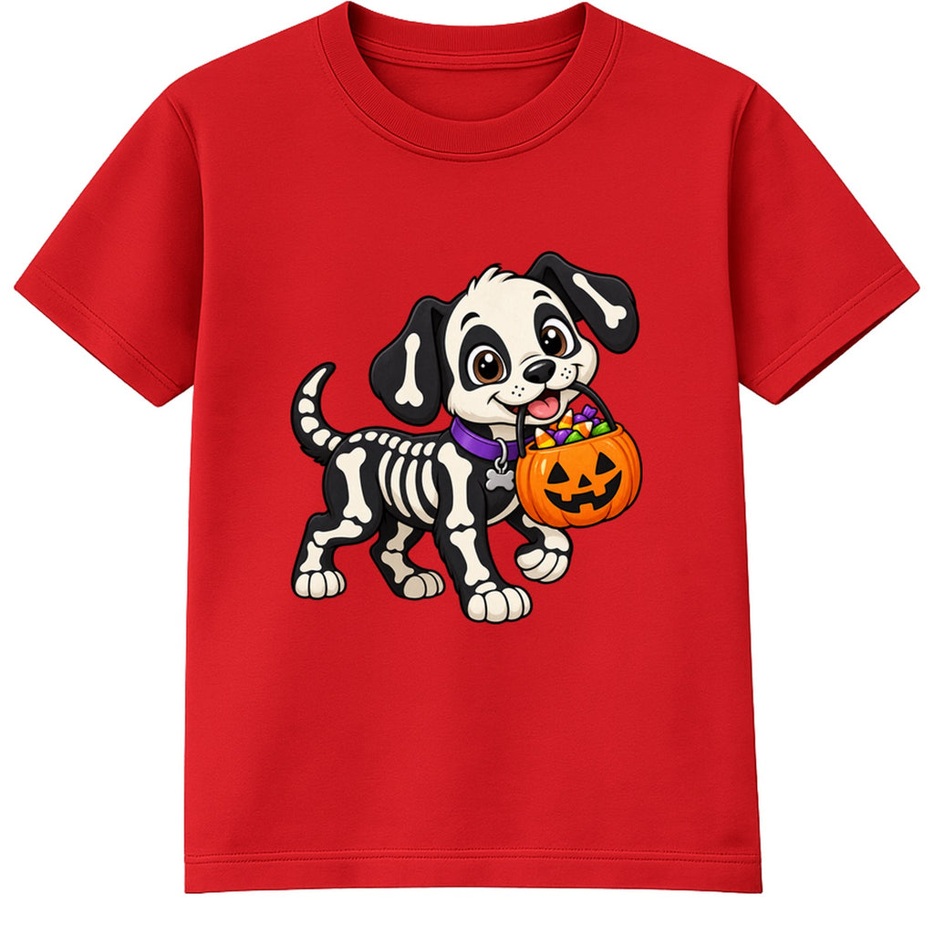 Skeleton Puppy kids Halloween t-shirt - Red
