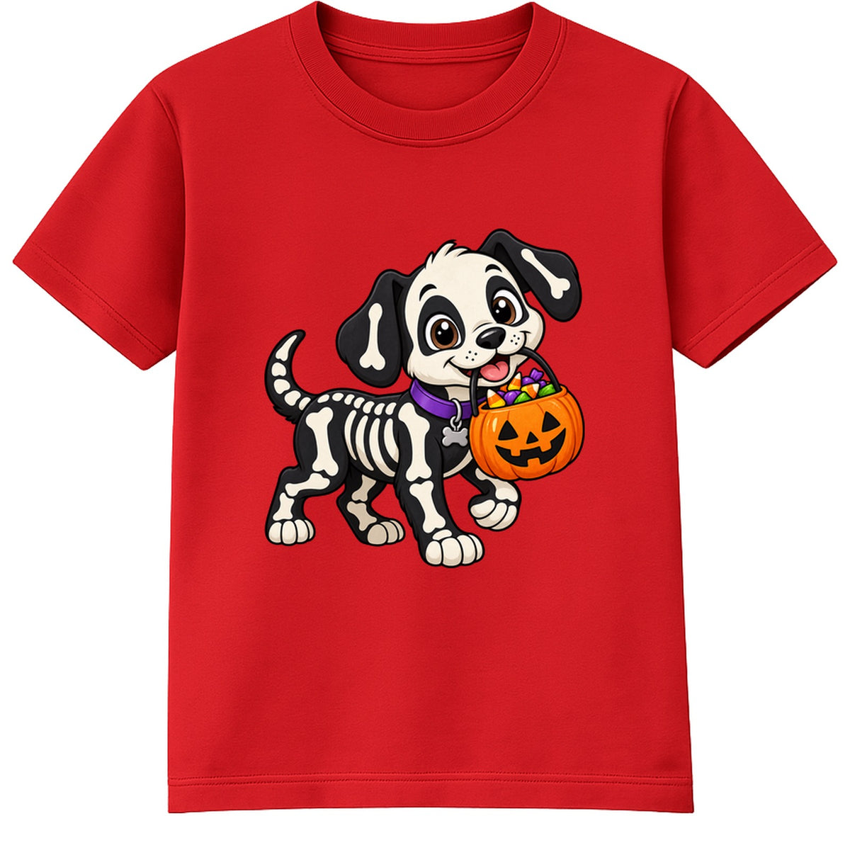 Skeleton Puppy kids Halloween t-shirt - Red