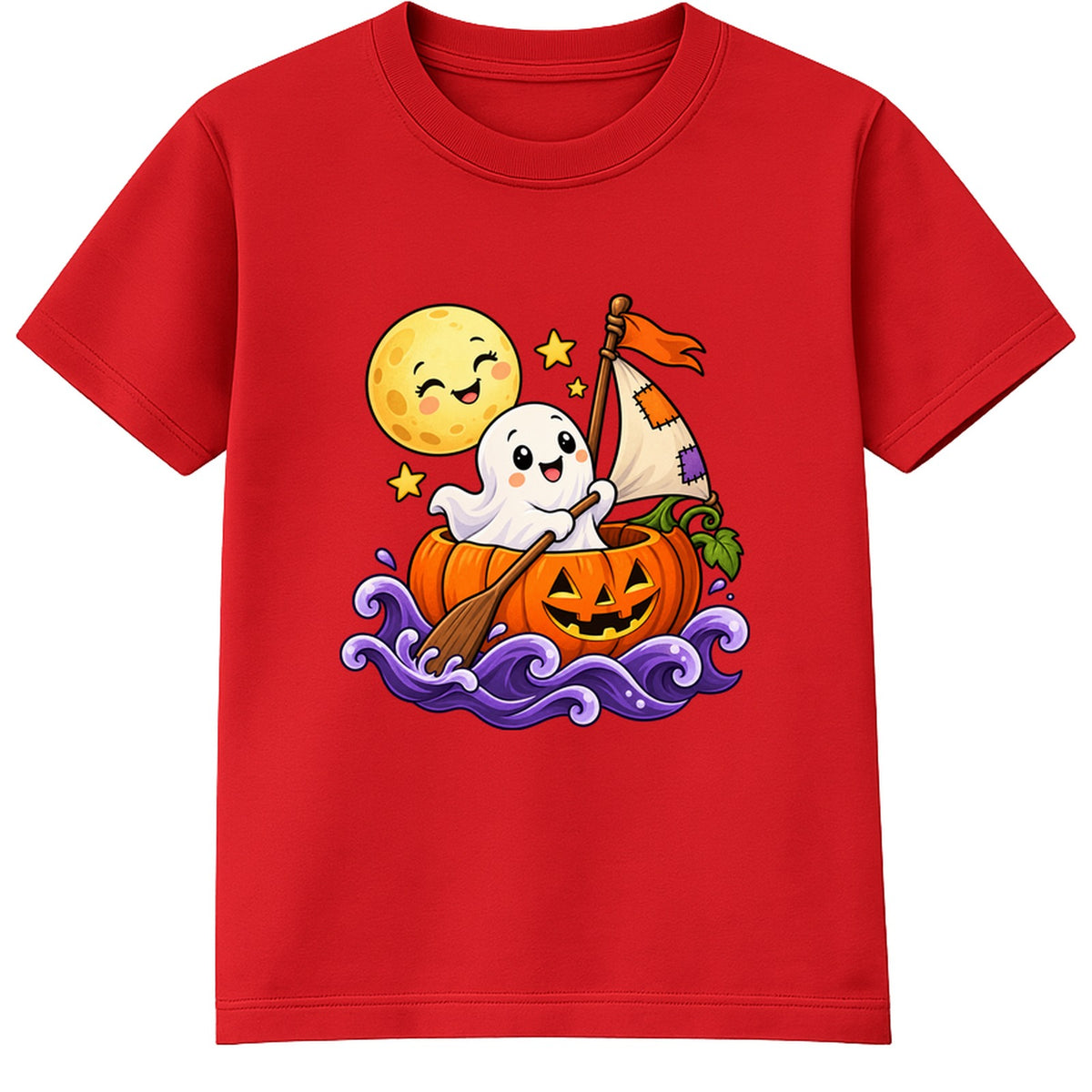 Pumpkin Boat Ghost kids Halloween t-shirt - Red